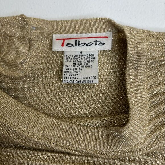 Vintage Talbots Gold Metallic Long Sleeve Button Neck Tunic Womens Medium FLAWS - Picture 6 of 16